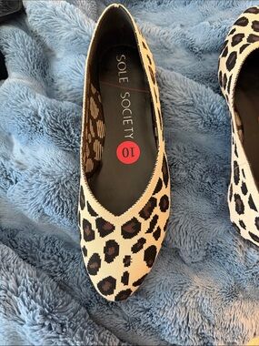 Sole Society Leopard-Print Pointed Toe Flats in Beige and Black